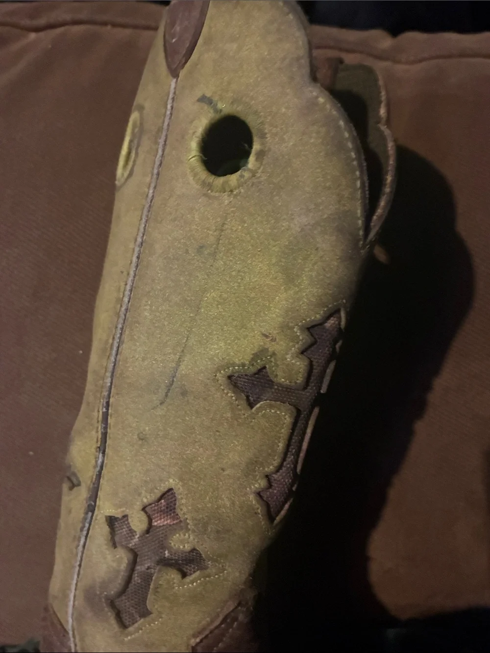 Ariat Olive Suede Western Boots with Brown Cross Accents